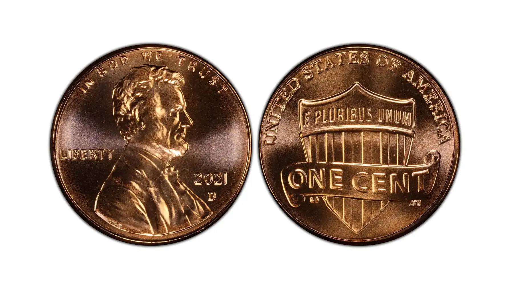 Side-by-side comparison of standard 2021 Lincoln penny versus 2021 Spiked Head die crack variety showing the difference in Lincoln's head area