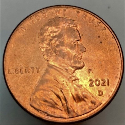 2021 Lincoln penny doubled die obverse error showing doubling on IN GOD WE TRUST inscription