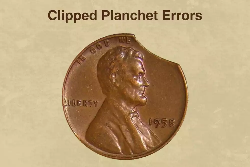 2021 Lincoln penny clipped planchet error with curved crescent missing from the coin edge